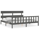 The Living Store Posteljni okvir z vzglavjem siv 200x200 cm trden les - Posteljni Okvir, (21529525) | Shoptok.si