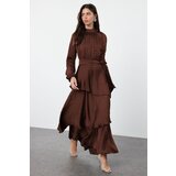 Trendyol Brown Skirt Tiered Satin Woven Evening Dress/Night Dress