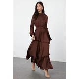 Trendyol Brown Skirt Tiered Satin Woven Evening Dress/Night Dress