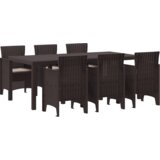 vidaXL 7-delni set za jedilnico z blazinami Temno rjav Poli ratan | Shoptok.si