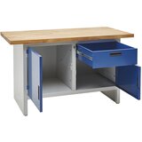 eurokraft basic Delovna miza z zaprtimi stranicami, 1 predal, 2 vrat, širina 1500 mm, svetlo sive / encijan modre barve | Shoptok.si