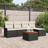 vidaXL 6-dijelni vrtni sofa set s jastučićima crni poli ratan akacije, 2-sjedeća vrtna sofa s pohranom i jastučićima crni poli ratan Cijene