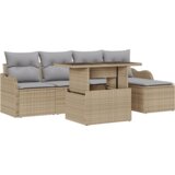 vidaXL Set od 6 komada vrtnog namještaja s jastučićima Bež Poli Ratan, 2-sjedna vrtna sofa s jastučićima Bež Poli Ratan | shoptok.hr