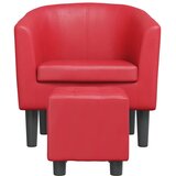 Zaobljena fotelja od umjetne kože s tabureom crvena | shoptok.hr