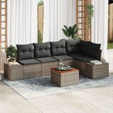 vidaXL 6-delni vrtni kavčni set z blazinami siva poli ratan akacija, (22093483) | Shoptok.si