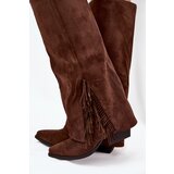 Boto Women's Slip-On Cowboy Boots With Heels And Fringes Brown Zalia | ePonuda.com