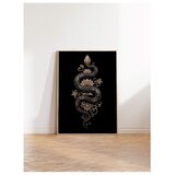 Wallxpert uramljena slika 115259, crna zmija sa zlatnim cvetnim ornamentima na crnoj pozadini, 50 x 70 cm, ram u boji prirodnog drveta | Eponuda.com
