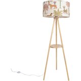 QAZQA Vloerlamp hout tripod met multicolor kap met dierenprint 50cm - Lou Cene