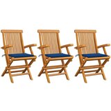 3 Vrtni stoli s kraljevo modrimi blazinami 3 kosi trdna tikovina | Shoptok.si