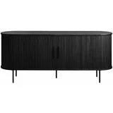 Unique Furniture Črna nizka komoda v hrastovem dekorju z drsnimi vrati 76x180 cm Nola –