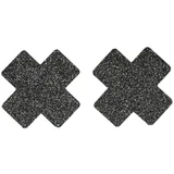 Small Glitter Cross Nipple Pasties Black