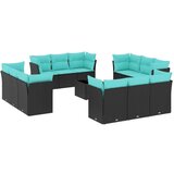 Vrtna garnitura - 13-dijelni set vrtnih sofa s jastucima poliratan crni - Crna i plava Sa stolom 1 | shoptok.hr