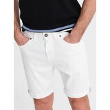 Ombre Men's denim classic shorts with rolled up leg - white | ePonuda.com