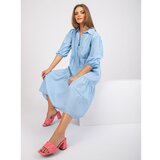 Fashion Hunters RUE PARIS light blue cotton midi dress with a frill | Shoptok.si