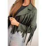 Kesi Włoski Women's suede jacket with fringes khaki | shoptok.hr