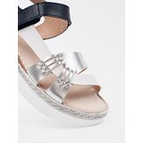 GOODIN White and navy platform sandals with metallic embellishment | Shoptok.si