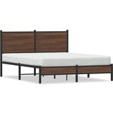 vidaXL Kovinski posteljni okvir z vzglavjem rjavi hrast 150x200 cm Cene