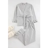 Trendyol Curve Gray Corded Soft Belted Knitted Pajama Set