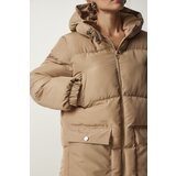  Women's Beige Hooded Down Jacket Cene