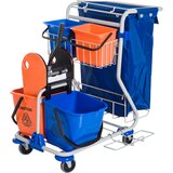 HOMCOM Profesionalni voziček za čiščenje s 4 vedri 18l/6l in vodoodporno vrečko za odpadke, modra in oranžna barva, 100x70x103cm, (20755371) | Shoptok.si