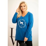 Kesi Women's blouse with a longer back and print cornflower blue Cene