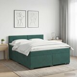 Krevet s box springom madracem i LED-om Tamnozelena Baršun - Tamnozelena 140 x 190 cm Prošiveno gumbima | shoptok.hr