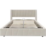 Lumor Dvoposteljna postelja 140x200 cm - sodoben okvir, žamet, USB, LED, shranjevanje - bež, (22151215) | Shoptok.si
