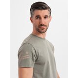 Ombre Men's military-style printed cotton T-shirt - light olive | Shoptok.si