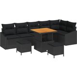 vidaXL 9-dijelni set vrtnih sofa s jastučićima crni poliratan akacija, 2-sjedni vanjski kauč s jastučićima crni poliratan, 3-dijelni set vrtne blagovaonice s jastučićima crni poliratan akacija | shoptok.hr