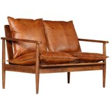 Maison Chic kavč - Sofa - Kanape dvosed iz pravega usnja in akacijevega lesa rjave barve, (21727984) | Shoptok.si