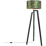 QAZQA Stojalo za talno svetilko črno z zaslonko pav 50 cm - Puros | Shoptok.si