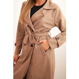 Kesi Włoski Women's suede coat tied at the waist with a collar and buttons fango | Shoptok.si