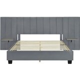 Lumor Oblazinjena postelja 160x200 cm, vzglavnik in naslon za hrbet podaljšan, police na obeh straneh - žametna tkanina - siva, (22151411) | Shoptok.si