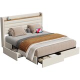 Lumor Dvoposteljna postelja 140x200 cm - USB, shranjevanje, 4 predali, okrašen okvir iz žameta - bež, (22150890) | Shoptok.si