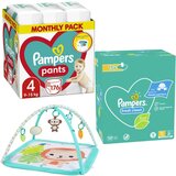 Pampers Pelene Pants 4, Monthly, 9-15kg, 176/1+ Vlažne maramice Fresh clean, 15x80 komada+Bright Starts Podloga za bebe Safari, 20 melodija, Tirkizna | Eponuda.com