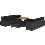vidaXL 11 komada set vrtnih kauča s jastucima crni poli ratan akacija, 3 komada set vrtne blagovaonice s jastucima crni poli ratan akacija | shoptok.hr