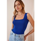 Happiness İstanbul Women's Vibrant Blue Square Collar Knitwear Crop Blouse S cene