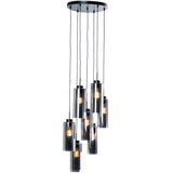 QAZQA Smart hanglamp zwart met smoke glas 7-lichts incl. 7 Wifi ST64 - Laura Cene