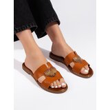 Shelvt Brown elegant flip-flops with a gold heart | Shoptok.si
