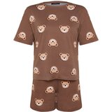 Trendyol Curve Plus Size Pajama Set - Brown - Animal print Cene