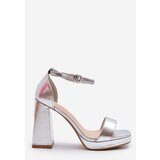 Boto Fashionable Suede Sandals with Square Heel Silver Merila | shoptok.hr