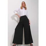 Trend Alaçatı Stili Women's Black High Waist Darted Wide Leg Front Zipper Trousers