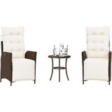  3-dijelni bistro set s jastucima smeđi od poliratana - Smeđa i krem 1 | shoptok.hr