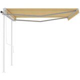 vidaXL Avtomatsko zložljiva tenda s stebrički 4,5x3 m rumena in bela | Shoptok.si