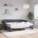  Izvlečna dnevna postelja z vzmetnico tem. siva 80x200 cm žamet | Shoptok.si
