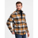 Ombre Men's plaid flannel shirt - yellow and black Cene