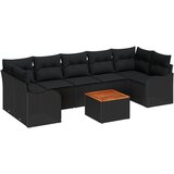 vidaXL 8-dijelni set vrtnog namještaja s jastučićima Crna poli ratan akacija, 2-sjedna vrtna sofa s jastučićima Crna poli ratan Cijene