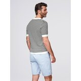 Ombre Men's knitted buttonless polo shirt with navy stripes - black and white | Shoptok.si