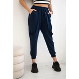 Kesi Włoski Trousers with decorative stripes buttery-fabric navy blue | ePonuda.com