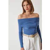  Women's Indigo Blue Off-the-Shoulder Shirring Detailed Blouse Cijene